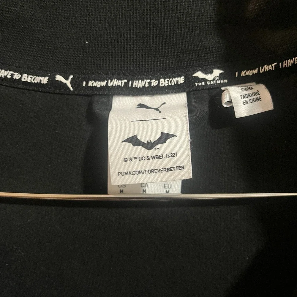 PUMA X BATMAN T7 BLACK LOGO TOP FULL ZIP TRACK JACKET SIZE M